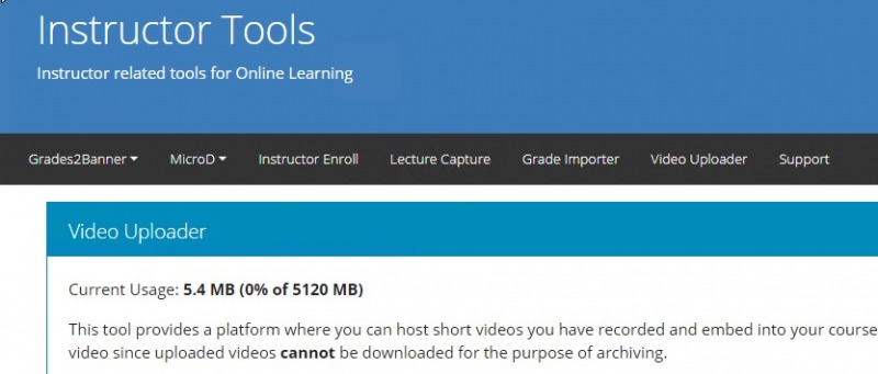 Screen shot of the video uploader page in Brightspace. Screen shot of the video uploader page in Brightspace.