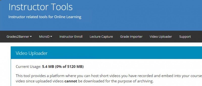 Screen shot of the video uploader page in Brightspace.